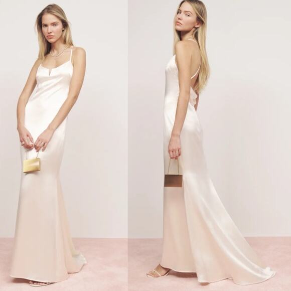 REFORMATION Oriana Draped Scoop Back Silk Maxi Gown - Picture 1 of 11